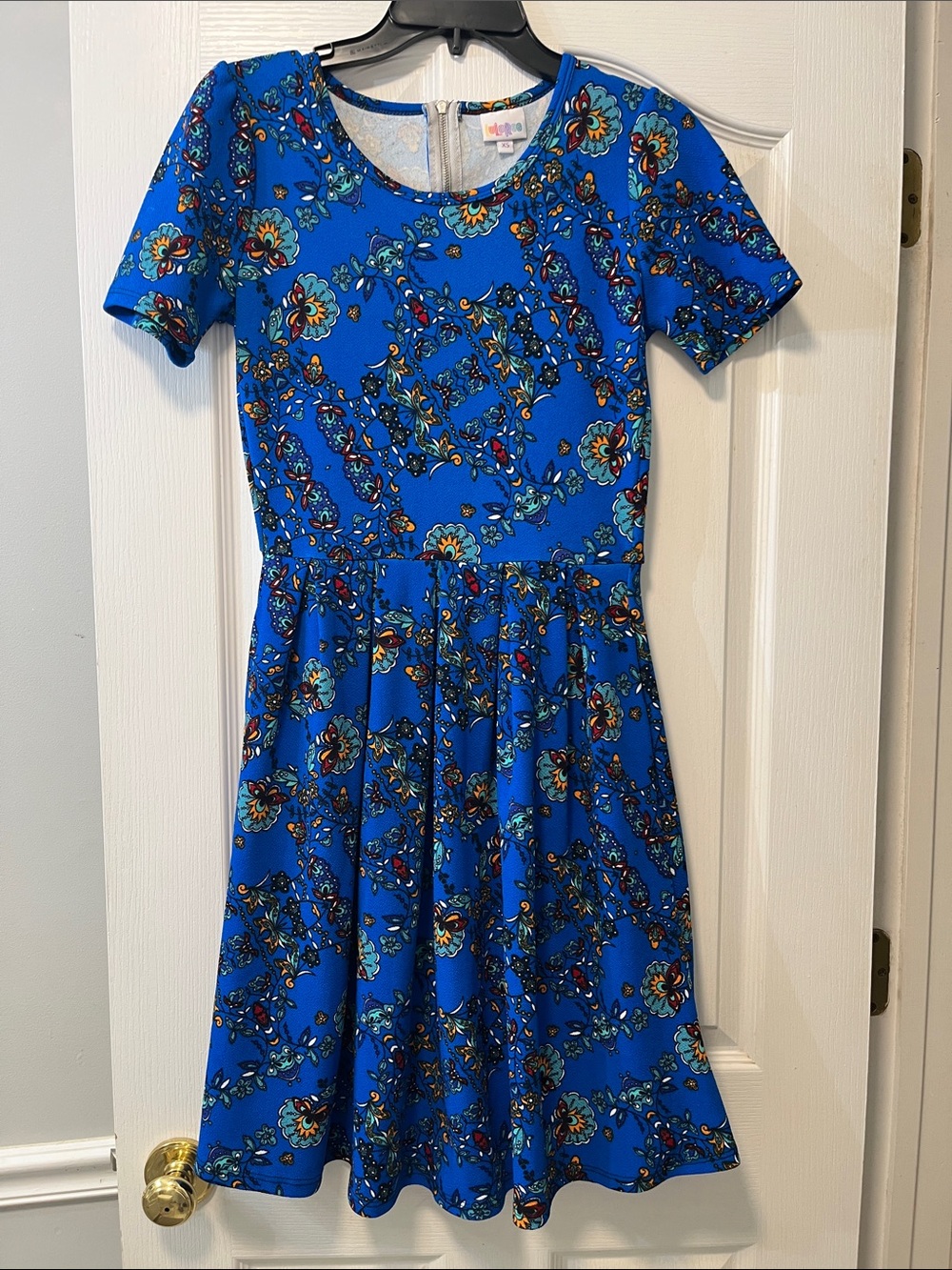 LuLaRoe Royal Blue Floral Fit & Flare Dress